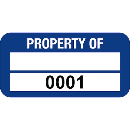 Lustre-Cal VOID Label PROPERTY OF Dark Blue 1.50in x 0.75in 1 Blank Pad & Serialized 0001-0100, 100PK 253774Vo2Bd0001